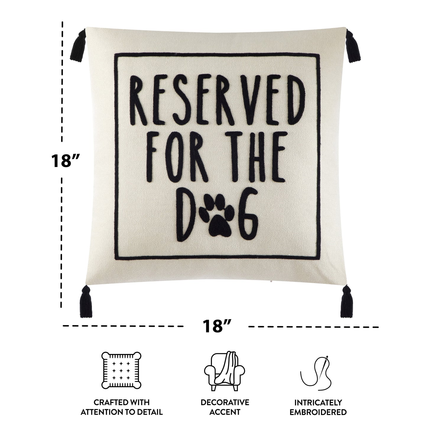 Black and White Reserved for Dog Square Decorative Pillow for Adults, 18 in X 18 In
