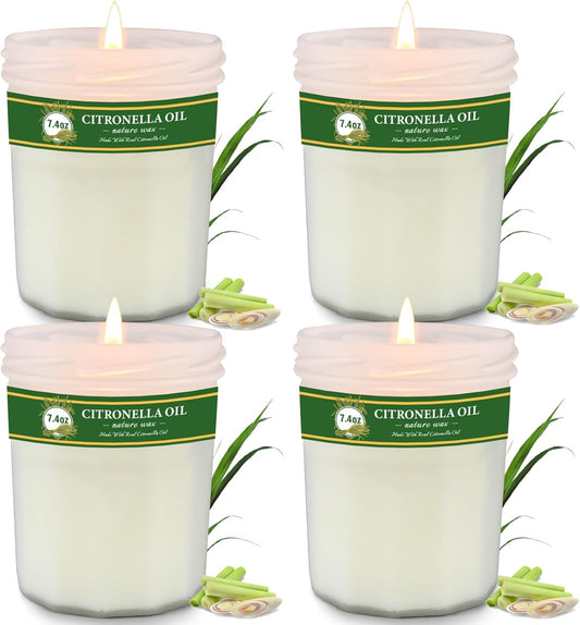 Citronella Candles Outdoor, 4 Pack 29.6Oz Natural Soy Wax Citronella Candle up to 200 Hours Burning, Fresh Citronella Oil Candles Sets for Garden, Patio, Yard, Balcony BBQ, Camping, Indoor Outdoor
