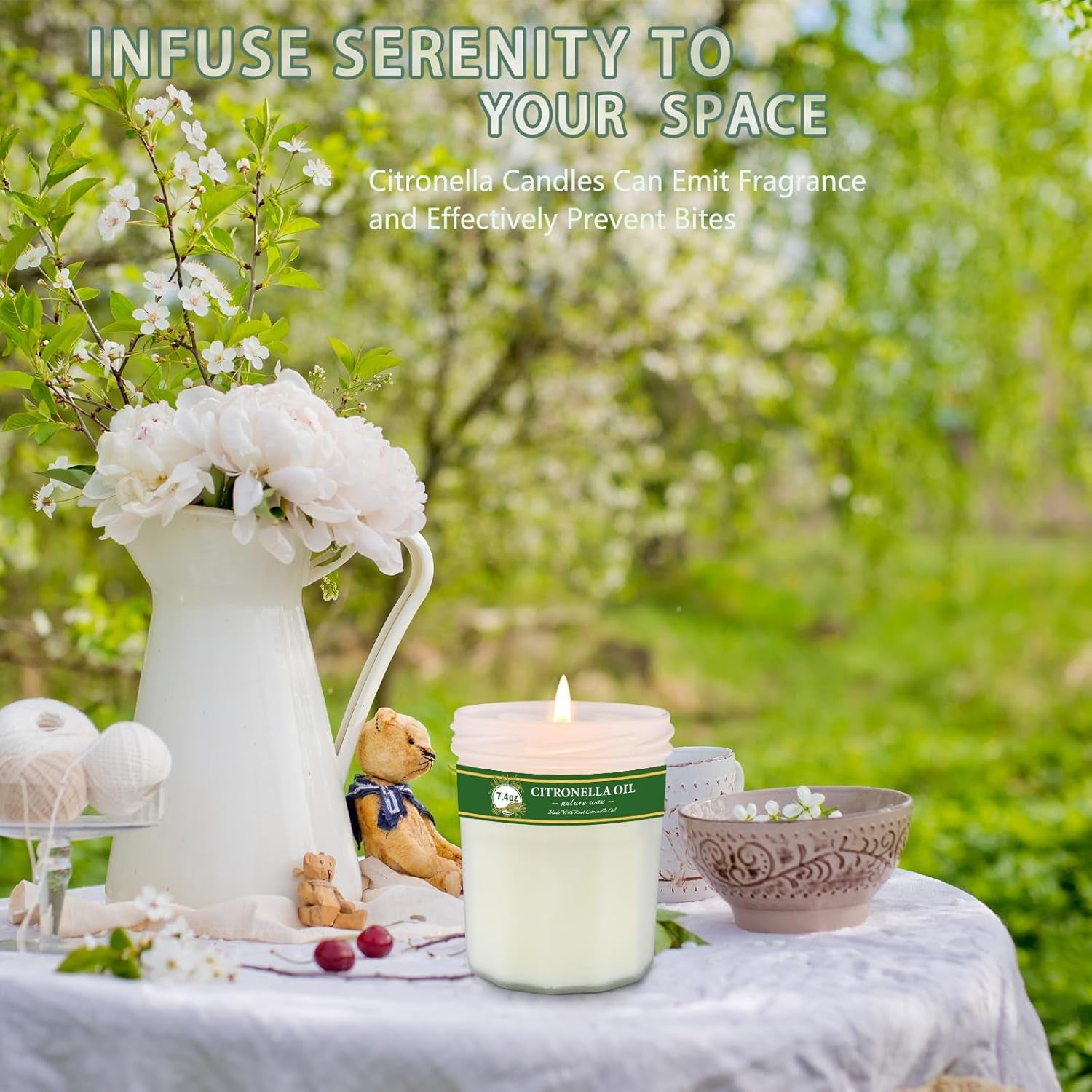 Citronella Candles Outdoor, 4 Pack 29.6Oz Natural Soy Wax Citronella Candle up to 200 Hours Burning, Fresh Citronella Oil Candles Sets for Garden, Patio, Yard, Balcony BBQ, Camping, Indoor Outdoor