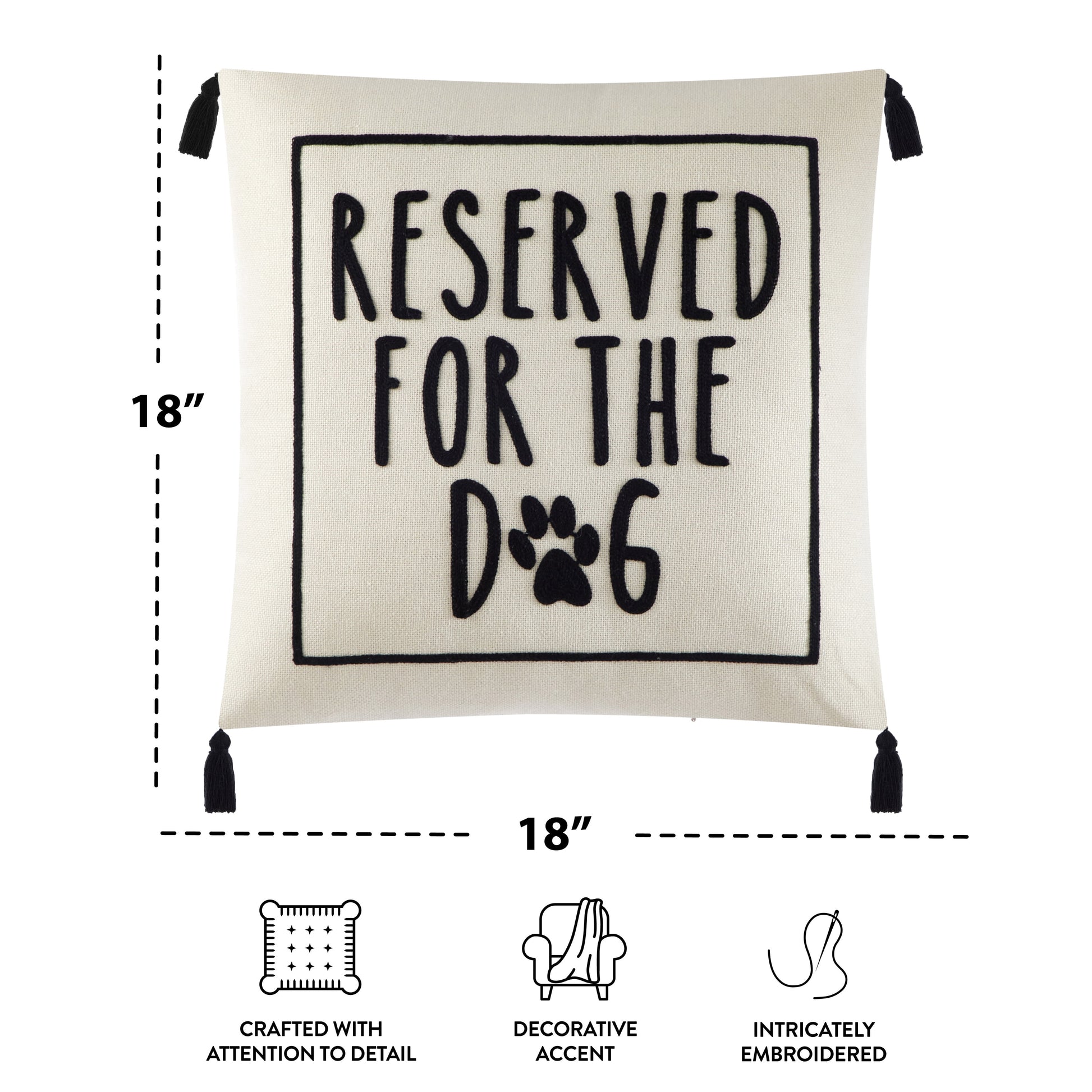 Black and White Reserved for Dog Square Decorative Pillow for Adults, 18 in X 18 In